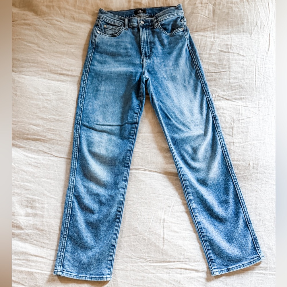 7 For All Mankind High Waist Cropped Straight Jeans, Size 27